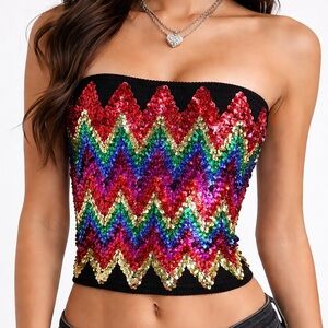 Y2K Sequin Tube Top Interview with the Vampire Wardrobe | Rainbow Chevron S/M